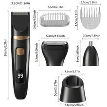 三合一电动体毛修剪器、电动理发器、电动剃须刀、电动鼻毛修剪器，带充电底座，USB充电，手动旋转刀头，男士理容套装 - 黑色 - 查看 2