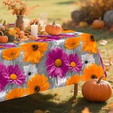 1pc Grey Orange & Purple Floral Tablecloth With Pink\/Gray\/Golden\/Black\/White Blooms - Country & Art Style Rectangular\/Round\/Oval Table Cover For Dining, Parties, Picnics, Christmas - Durable Fabric, Easy-Clean Decorative Table Setting (Pink & Golden Hues) - Machine-Made With Smooth Texture, Suitable For Festive & Outdoor Use, Warm & Cool-Toned Design In Orange & Purple Shades - 彩色 - 查看 8