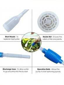Bomba de acuario eficiente | Herramienta para cambio de agua y limpieza de arena con tubería suave y accesorios, diseño transparente | Con asa de fácil agarre, sin batería requerida - Codo - Ver 8