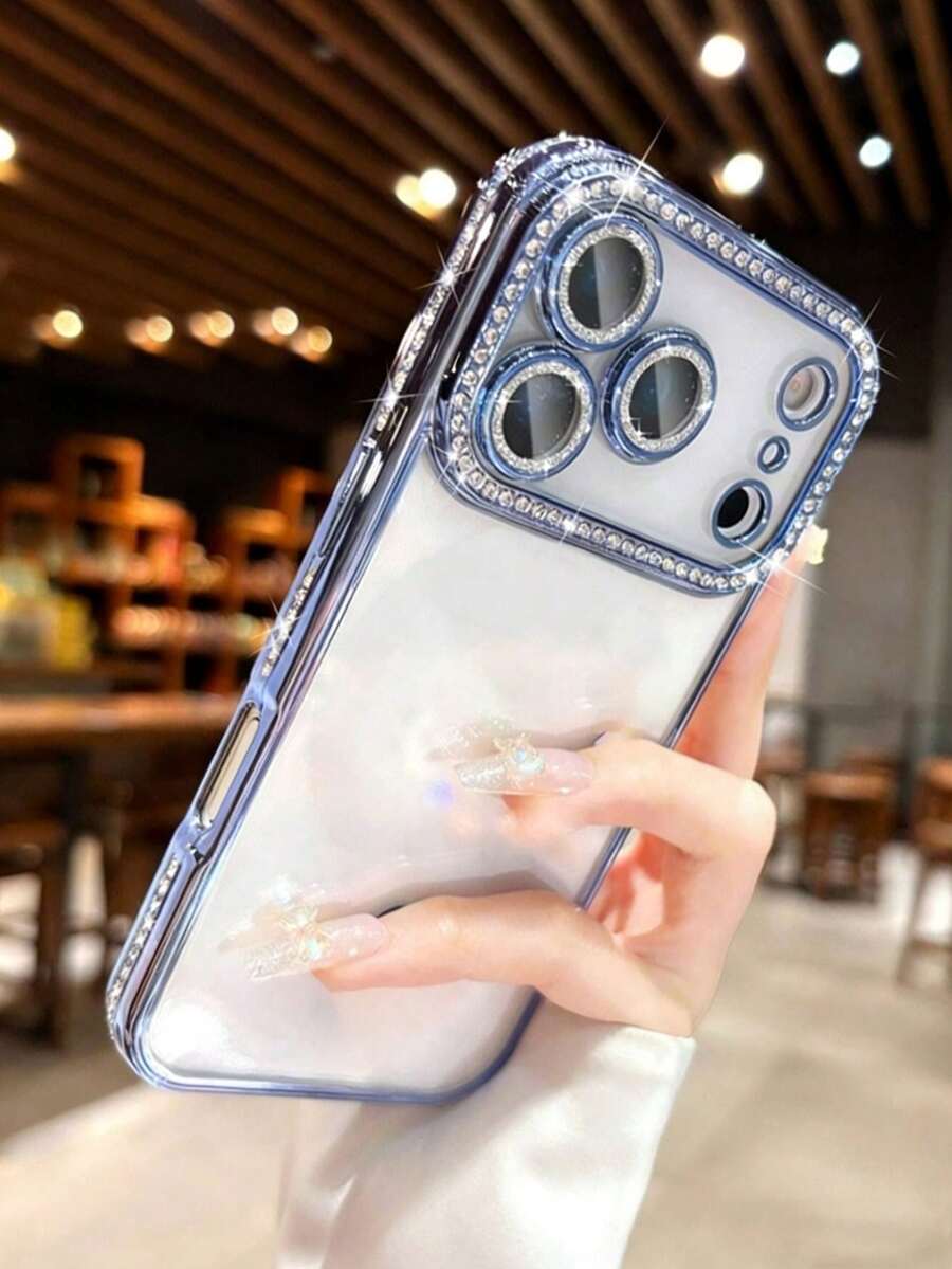 镶钻透明手机壳，适用于 17 Pro Max、17 Pro、16、15、14、13、12 Pro Max、14、15、16 Plus、11、17、13，闪亮亮片镜头保护盖 - 藍色 - 查看 1