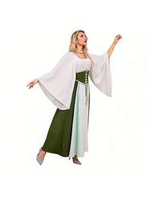 Vestido longo feminino para Halloween, fantasia medieval renascentista para palco, cosplay, roupa retrô para interpretação de personagens. - Borgonha - Ver 3