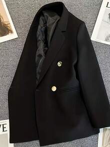 One Piece  Elegant    Button    Bright-Colored Suit  Office  Daily    Spring And Autumn - 黑色 - 查看 6