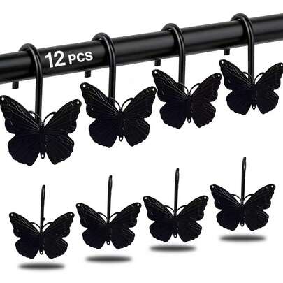 12 piezas de ganchos de cortina de ducha de mariposa de metal, ganchos de cortina decorativos, a prueba de agua y de óxido