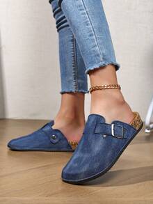Unisex Slip-On Soft Wood Clogs, Casual Office Wear, Suitable For All Seasons, Closed-Toe Soft Wood Bottom Sandals - Blue - View 4