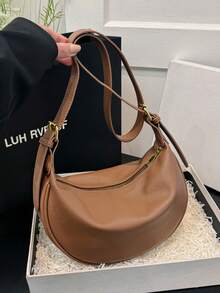 New Fashion Women's Solid Color Minimalist Shoulder Bag, PU Material, Suitable For Dates, Shopping, Versatile And Exquisite - Brown - View 5