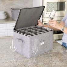 Caja de almacenamiento para copas de champán - Con carcasa dura de cerámica, con capacidad para 12 copas de vino fino - Protege las copas de champán, el vidrio de cristal, las copas de vino y la,44601572 - Rosa vieja - Ver 6