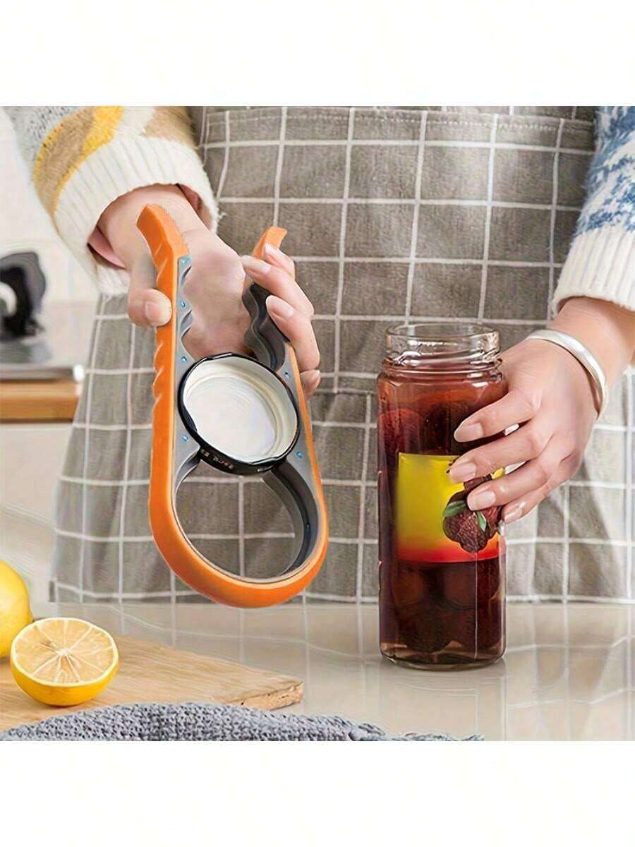 1 pieza Abridor de botellas y tarros multifunción, adecuado para personas con manos débiles, puede abrir fácilmente diferentes tapas de botellas y tarros, diseño de mango antideslizante, herramienta de cocina práctica y conveniente