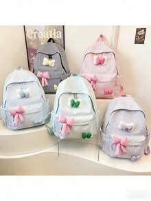 1pc Girls Bowknot Backpack, Lightweight School Bag For Elementary Students, Princess Style Commuter Bag - Back-to-school Backpack for Little Girls With Bows - View 10