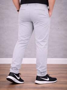 Men's Plus Size Tailored Twill Trousers With Cotton And Elastane, Assorted Colors - 冰 - 查看 3