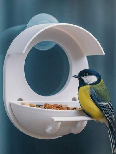 Comedero de pájaros para ventana moderno - Fijado por 3 ventosas con un diámetro de 0.47 pulgadas (12 mm), adecuado para balcón, puerta del patio y ventana de la sala de estar