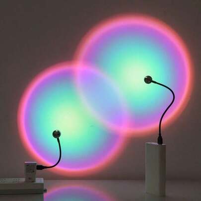 1pc/2PCS Sunset Light Projector, Sunset Lamp Projection, USB Night Light, Romantic Floor Lamps For Bedroom Living Room Decors, Rainbow Projection Lamp For Photo Background Romantic Gifts For Home Decor Living Room, Halloween, Christmas Decor, Desk Office Accessories, Wall Decor, For Camping, Party, Perfect Gift For Birthday Christmas