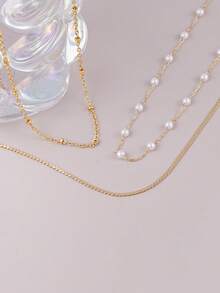 2 piezas Conjunto de collar de perlas falsas multicapa elegante para mujeres, adecuado para uso diario, citas, trabajo, reuniones con amigos (cantidad de perlas al azar) - Amarillo Oro - Ver 5