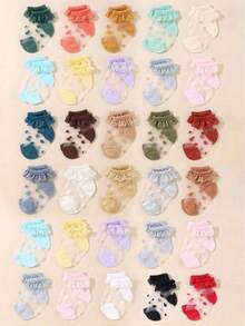 10/5/1 Pair Random Pattern Girls Cute (Baby) Lace Trim Dance Socks, Suitable For Summer Wear, Breathable Glass Silk Non-Sweating, Heart And Bow Design, Match Various Outfits And Skirts, Valentine's Day And Thanksgiving Gift, 0-3 Years Old Baby Girls - Multicolor - View 9