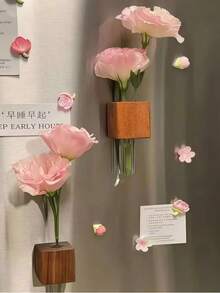 3D Vase Creative Vase, Magnetic Wooden Fridge Magnet Suitable For Car Air Vent And Dashboard, High-Quality Car Decor Floral Arrangement, Hydroponic Small Vase Decoration - A - View 2