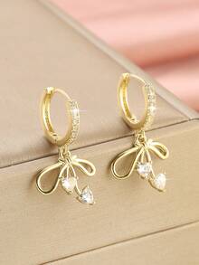 1 Pair Copper Zirconia Encrusted Cute Bow Pendant Earrings, Fashionable Versatile Gift For Women - Butterfly - View 5