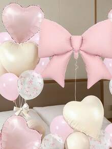 25pcs Pink Bow Balloon Set, 18" Large Bow Foil Balloons In Light Pink & Cream, 12" Bow Print Latex Balloons In Pink & White, Suitable For Birthday Party, Anniversary, Bachelorette Party, Girls' Gathering, Pink Princess Theme Decor - View 5
