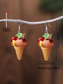 1 Pair 2D Flat Ice Cream Acrylic Pendant Earrings, Cartoon Elegant Minimalist Style Jewelry Earrings For Women, Suitable For Daily Wear And Vacation - Orange - View 4