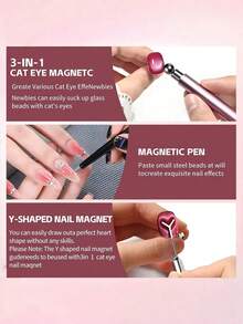 4 piezas Juego de imanes de ojo de gato negro con cuentas, bolígrafo magnético y herramienta de arte de uñas con imán en forma de corazón para salón, hogar, DIY manicura y diseño de uñas creativo - Multicolor - Ver 5