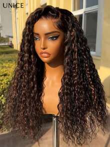 UNice 7x5 Bye Bye Slip™ Golden Brown Highlights Water Wave Human Hair Drawstring Wig Bye Bye Knots Lace Front Glueless Wigs Human Hair Pre Plucked Pre Cut Espresso Brown With Blonde Highlight Lace Closure Glueless Human Hair Wigs 150% Density - Golden Brown Highlights - 查看 6