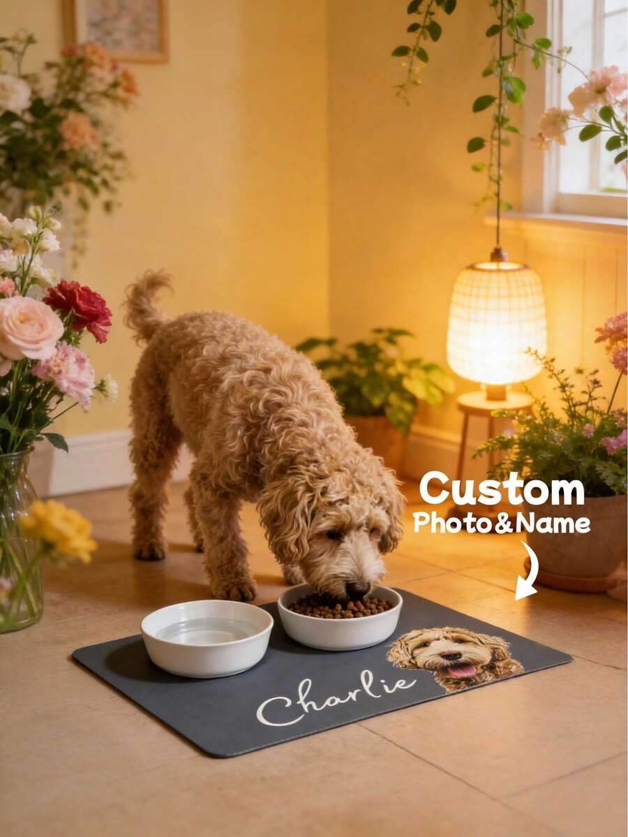 1pc Customized Pet Mat, Can Customize Pet Photo And Name, Personalized Dog Food Mat, Customized Dog Bowl Mat, Personalized Pet Mat, Can Customize Dog Food Mat, Customized Dog Bowl Mat, Customized Cat Bowl Mat, Unique Pet Photo Mat
