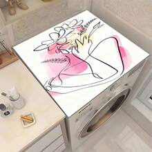 1pc Tulip & Primrose Pattern Multifunctional Washing Machine Protector Mat - Anti-Scratch Drying Mat, Rubber Material, Heat Resistant & Washable, Absorbent & Durable Washing Machine And Refrigerator Protector Mat, Suitable For Laundry Room, Kitchen Countertop, Dishwasher , Easy To Clean Surface, Fits Washing Machine, Modern Home Fashion Design, Prevents Scratches And Spills - Tulips and Spring Herons - View 1