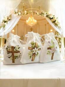 Satin Drawstring Gift Bags, Suitable For Baptism, Christmas, Communion Party Gifts, Communion Cross Bags, Wedding Season White Gift Bags, Jewelry Drawstring Pouches - Multicolor - View 6