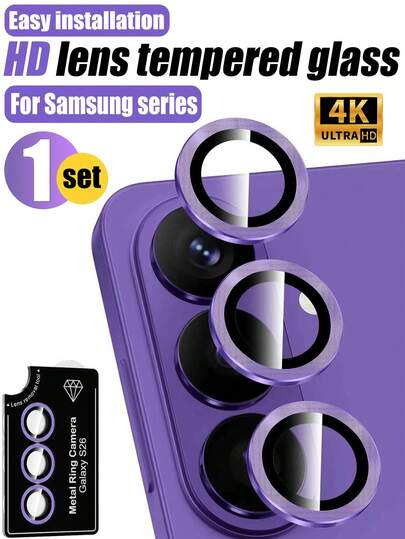 MIGAE 一套紫色摄像头镜头保护膜，兼容三星 Galaxy S26、S26 Ultra、S25 Ultra、S25、S25 Plus、S24 Ultra、S24、S24 Plus、S23 Ultra、S23 和 S23 Plus。包含高清钢化玻璃膜、铝合金边框、后置摄像头屏幕保护膜和镜头盖。适合日常、办公和居家使用。防水、防震、防摔、防刮、防指纹。是春季生日的理想手机配件礼物。