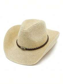 夏季可折叠草编牛仔帽，带防风绳 - 防紫外线宽檐沙滩牛仔帽（女士款） - 巴拿馬草編帽 - 查看 7