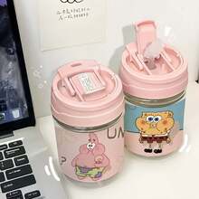 SpongeBob SquarePants 400ml SquarePants And Series Couple Water Bottle, 2-In-1 Design With Handle, Leak-Proof, Suitable For Office, Camping, Home, School, Gift For Girlfriend, Birthday, Christmas, Travel, Sightseeing, Fitness, Multiple Styles, Desktop Water Cup, Daily Use, Suitable For Teacher's Day, Anniversary, Birthday, Women's Gift, Self-Assembly Required - Multicolor - View 6
