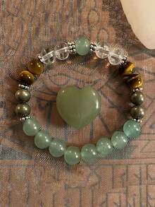 1pc Natural Citrine Tigers Eye Crystal Bracelet For Women Summer Beaded Bangles Money Gifts - Multicolored - View 3