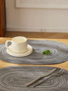 1/2/6pcs Minimalist Ombre Beige Oval Polyester Placemats - Dark Grey - View 6