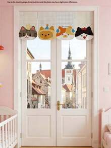 Cute Cat Flag Style Nursery Door Curtain - Comes With Telescopic Rod For Easy Installation - Suitable For Nursery Doors, Closets Or Windows - Adds Dreamy Charm While Providing Slight Shading And Privacy - Also Perfect For Children's Playrooms Or As A Baby Gift - Multicolor - View 6
