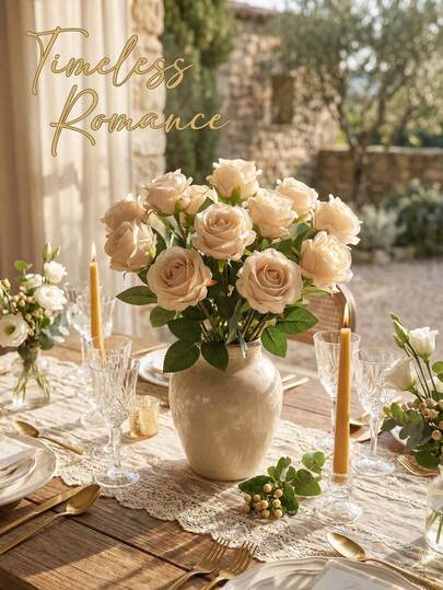 1/5/10支香槟色仿真玫瑰，香槟玫瑰花束，长茎丝绸玫瑰，新娘花束，情人节花束，适用于家居装饰、房间装饰、花园装饰、墙面装饰、室内外装饰、卧室装饰、婚礼装饰、桌面装饰、圣诞节装饰、派对装饰、万圣节装饰、生日装饰、秋季装饰