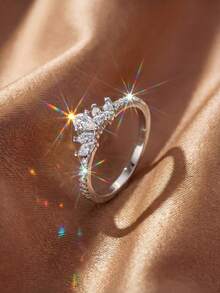 1pc 925 Sterling Silver 5-Diamond Crown Ring, Exquisite Jewelry Gift For Women, Suitable For Dating Wear - Luxury Five Diamond Crown - View 6