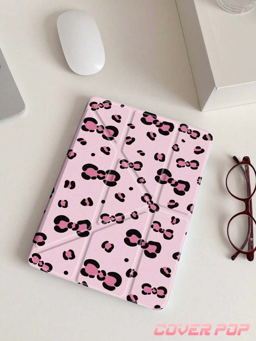 粉色豹纹领结图案平板电脑保护套，兼容 iPad Air 11 英寸 M3 2025 / M2 2024、Air 第五代 2022、(A16) 11 英寸第十一代 2025，兼容三星 Galaxy Tab、Kindle Paperwhite 第十二代 2024，透明背壳，时尚图案保护套，支持自动睡眠/唤醒功能，气囊保护，适合送礼和办公使用。 - 彩色 - 查看 1