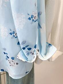 YUXIN 优雅碎花衬衫，轻盈透气，适合春、夏、秋季度假穿着 - 淺藍色 - 查看 10