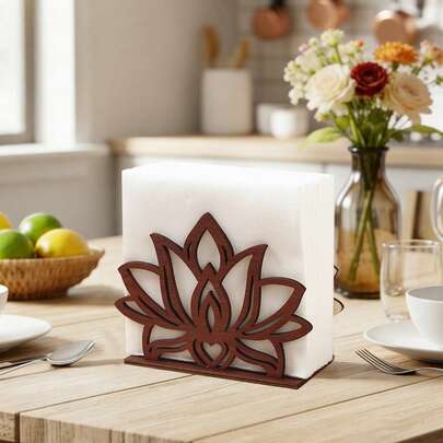 1pc Flower Shaped Wooden Napkin Holder, Brown Floral Style Napkin Dispenser Stand, Upright Paper Towel Holder, Wedding, Babe Shower, Bridal Shower, Birthday Party Decor, Office, Hotel, Cafe, Bar, Restaurant Table Centerpiece, Dining Room, Kitchen, Toilet Storage Accessories, Family Gathering Small Storage Supplies, Outdoor Camping Picnic Tabletop Supplies, Room Decor, Home Decor, Birthday Gifts, Party Supplies, Party Favors