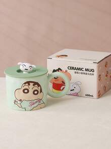 CRAYON SHINCHAN 蜡笔小新陶瓷马克杯带盖，400毫升，可爱卡通水杯，3D狗狗装饰，萌系咖啡杯，日常使用及送礼皆宜 - 彩色 - 查看 13