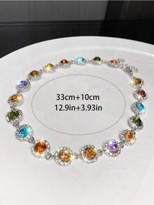 Colorful Rhinestones Necklace Designed To Elevate Holiday Celebrations Birthday Parties And Everyday Outfits Offering A Stylish Accessory For Girls That Adds A Touch Of Glamour And Sparkle To Any Ensemble Perfect For Gifting Or Personal Use. - Bạc - Xem 4