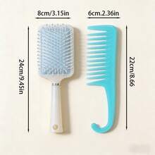 2pcs Cream Blue & Mint Green Hair Brush Set, Includes Cushion Brush, Wide-Tooth Comb, Anti- Brush, Scalp Massage Brush, Anti-Static Hair Brush, Pastel Color Comb, Cute Aesthetic Hair Brush, Portable Brush, Hook Handle Brush, Suitable For Women & Girls, Suitable For All Hair Types Beauty Home Bedroom Decor Travel Accessories Hair Styling Kit Hair Tool Kit - Airbag Massage Comb - View 9