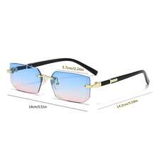 1pc Unisex Black Frameless Y2K Fashion Fashion Glasses, Suitable For Summer Beach & Driving - Blue Powder - View 2