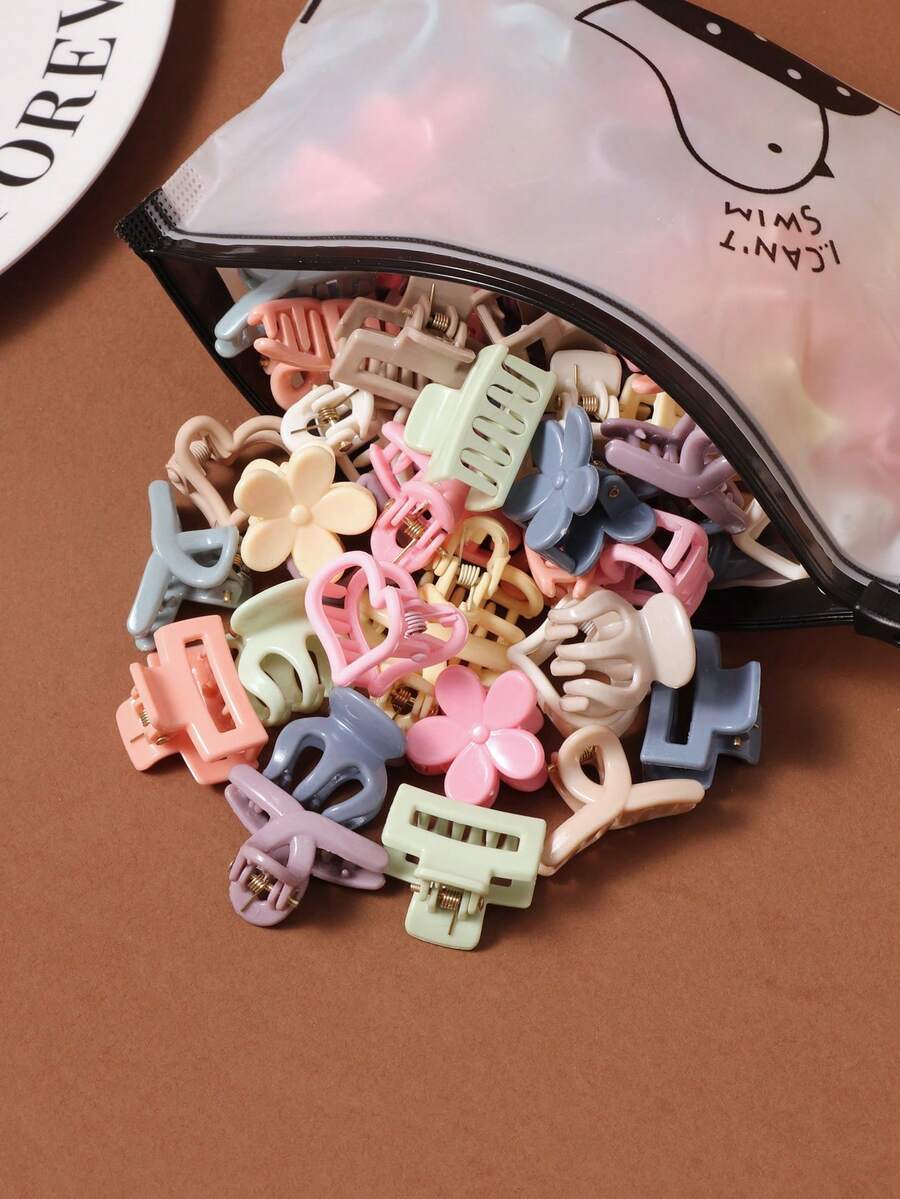 10/20/30个装 柔和色调迷你几何发夹，可爱花朵爱心发爪，刘海碎发夹，时尚小发饰（颜色和款式随机），节日派对 - 彩色 - 查看 1