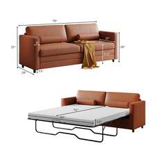 Queen Size 2-In-1 Faux Leather Pull Out Sofa Bed With 3.5" Mattress - Redwood - View 6