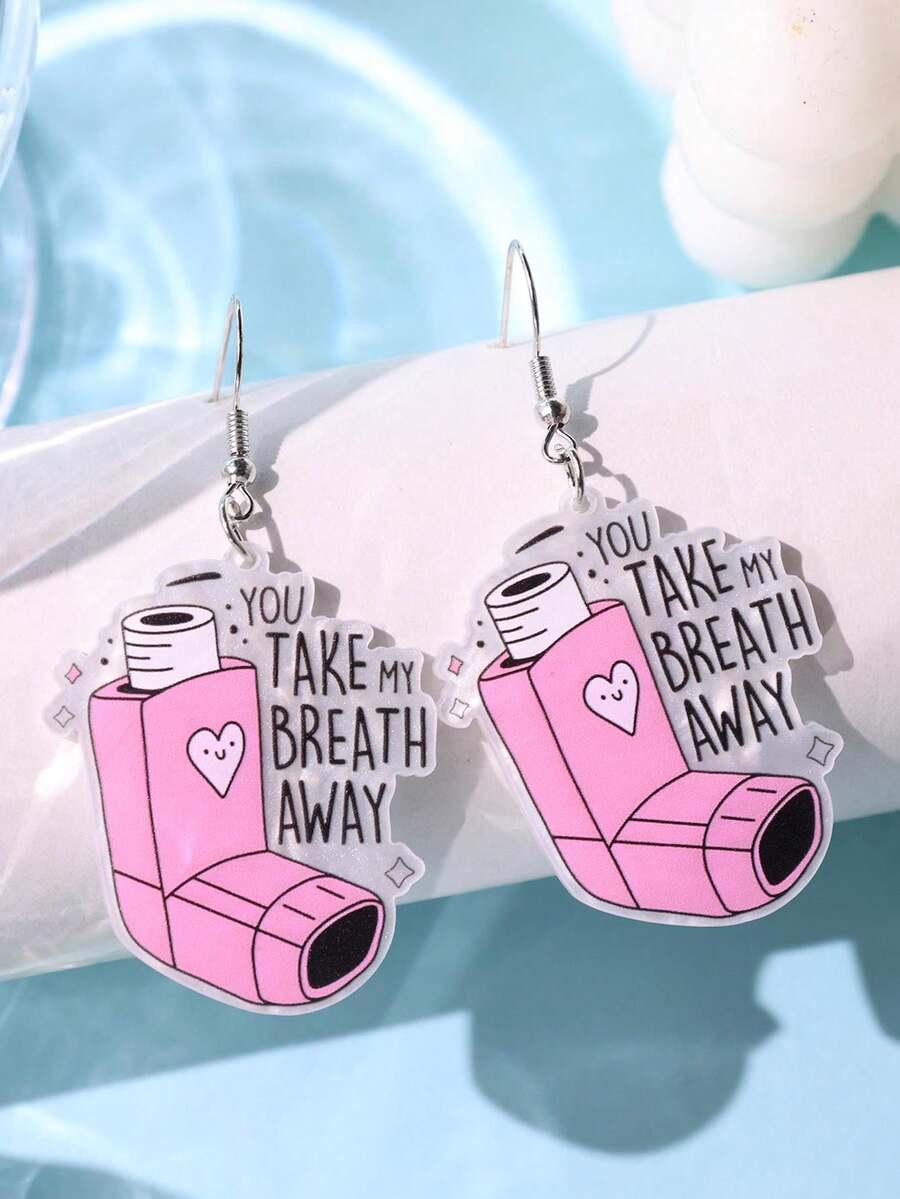 1 paire de boucles d'oreilles pendantes en acrylique créatives, drôles, uniques et mignonnes avec un slogan de hip-hop de dessin animé. Convient pour le port quotidien, les festivals et les fêtes des femmes - Multicolore - Voir 1