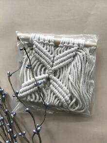 1 件装布艺吊篮，波西米亚风编织细节植物吊架，适合家庭使用 - 米色 - 查看 8