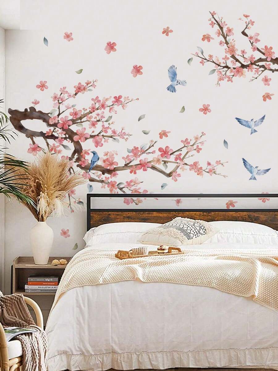 1 miếng dán tường hình cành cây hoa anh đào hồng và chim, dùng trang trí tường phòng ngủ, đầu giường, phông nền TV, chất liệu PVC tự dính, chống thấm nước và dầu, có thể tháo rời, thích hợp trang trí phòng ngủ, nhà cửa, phòng tắm, phòng khách, phòng ngủ, tranh dán tường, giấy dán tường, nhãn dán cá nhân hóa. - Hình dán tường - Xem 1