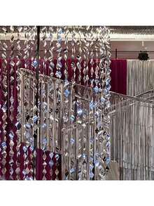 3pcs Shiny Rhombus Small Square Hanging Decor, Silver Diamond-Shaped Tassel Chain, Sparkling Sequin Hanging Decoration, Suitable For Wedding Arch Backdrop, Room Partition Curtain, Suitable For Home Holiday Party, Wedding Celebration - Multiple Styles - View 7
