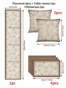 1/4/5/6/7pcs Floral Art Pattern Decor Set, Microwave Dust Cover, Protective Cover, Home Decor Set, Living Room Decor Set, Bedroom Decor Set, Dining Room Decor Set, Linen-Like Material, Multiple Sizes Available, Dining Room Decor, Dining Table Decor, Tablecloth, Fireplace Mantel Scarf, Placemats, Trivets, Home Decor - White - View 2