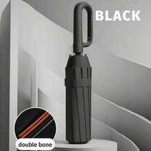 1pc Fully Automatic Open/Close Windproof Umbrella, 24 Ribs, High Density Waterproof Fabric, Reverse Folding, Rotary Lock Handle, Claw-Shaped Grip, Portable Travel Umbrella, Rain & UV Protection, UPF50+, Black UV Coating, One-Button Open/Close - A - View 12