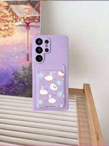 1pc Solid Purple TPU Shockproof Full Coverage Phone Case And 1pc Purple Swan Pattern Detachable Card Holder 2-In-1 Fashionable Versatile Creative Full Protection Soft Phone Case, Suitable As Gift For Girlfriend/Boyfriend, Best Friend/Sibling, Wife/Husband, Partner, Family/Friend, Boss/Colleague, Compatible With Android Phones - Multicolor - View 5